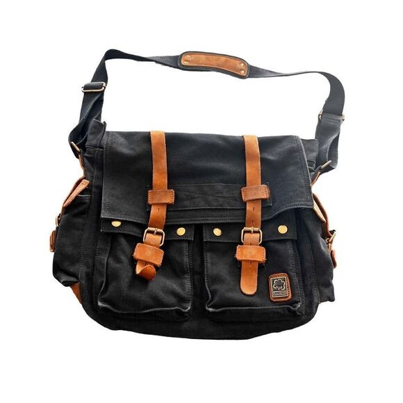 SC COTTON Messenger canvas leather backpack bag - Picture 2 of 8